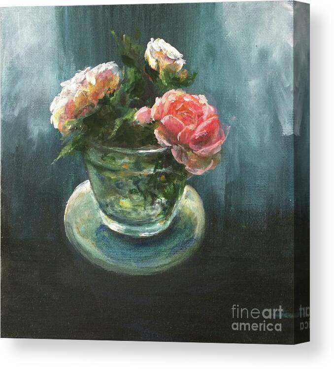 Roses Canvas Print featuring the painting 3 Roses in a Jar by Lizzy Forrester