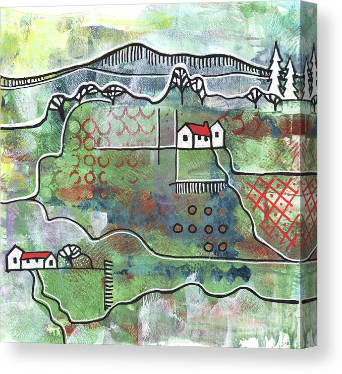 Collages Canvas Print featuring the painting Seasonal Landscape - Spring #3 by Ariadna De Raadt