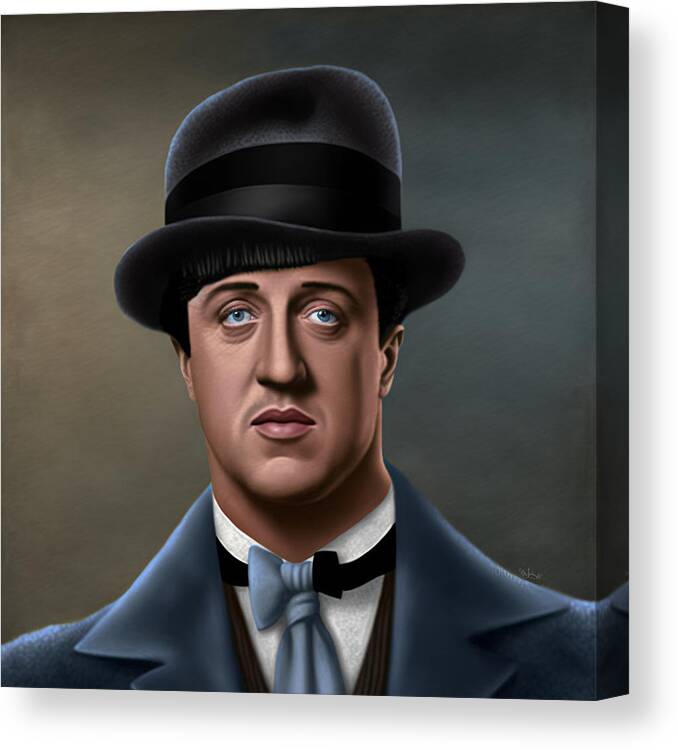 Silvester Stallone Art Canvas Print featuring the digital art Silvester Stallone by Magritte by Asar Studios #4 by Celestial Images