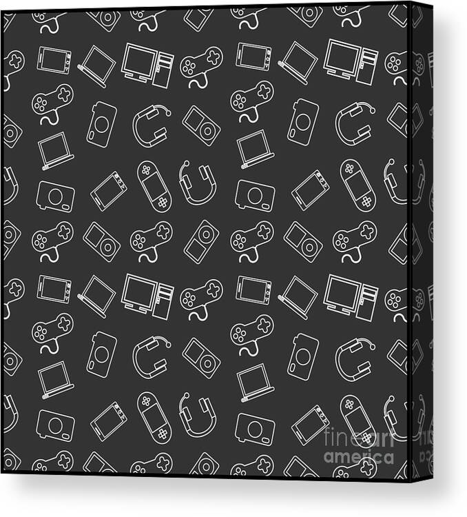 Gamer Canvas Print featuring the digital art Video Games Pattern Gaming Console Computer Play #5 by Mister Tee