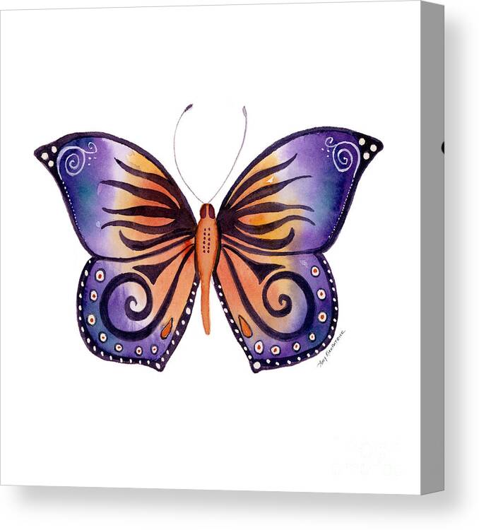 Capanea Butterfly Canvas Print featuring the painting 93 Orange Purple Capanea Butterfly by Amy Kirkpatrick