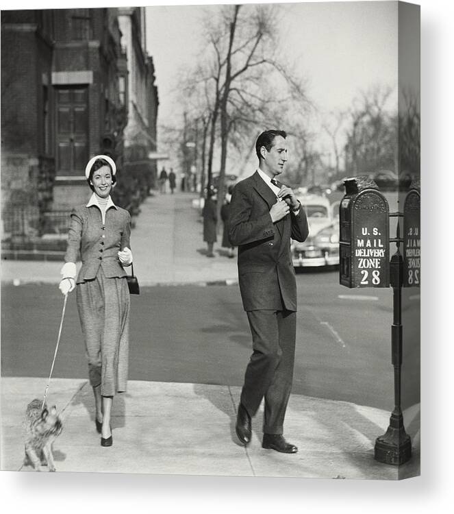 Couple Canvas Print featuring the photograph A Couple Mailing A Letter In New York City by Frances McLaughlin-Gill