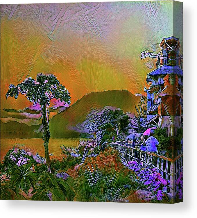 *db Canvas Print featuring the digital art A dream of sunset at Chiang Khan on the Mekong River, NE Thailand by Jeremy Holton