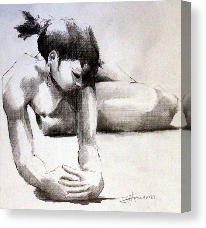 Figure Canvas Print featuring the drawing A Moment of Solitude by Jim Fronapfel