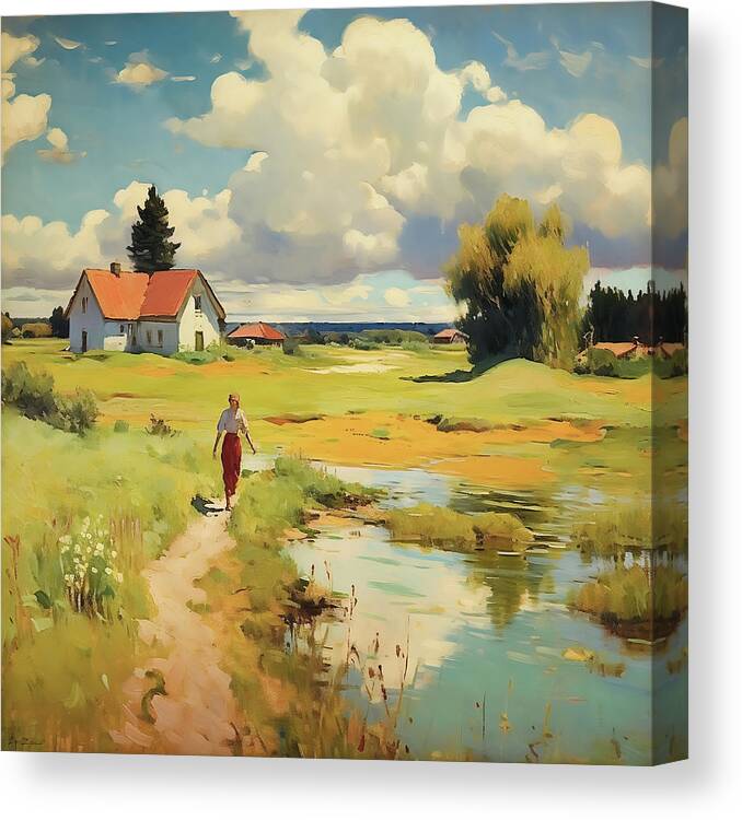 Woman Canvas Print featuring the digital art A Morning Stroll by Robert Knight