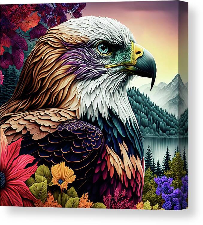 Baldeagle Canvas Print featuring the digital art A Multicolored Bald Eagle by Robert Knight