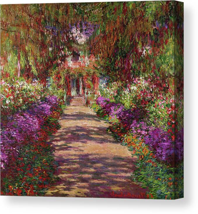 Impressionism Canvas Print featuring the painting A Pathway in Monet's Garden by Claude Monet