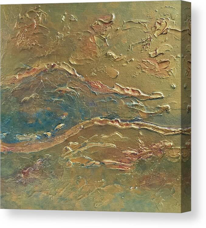 Gold Canvas Print featuring the painting A RIVER RUNS THROUGH IT Abstract in Gold by Lynnie Lang