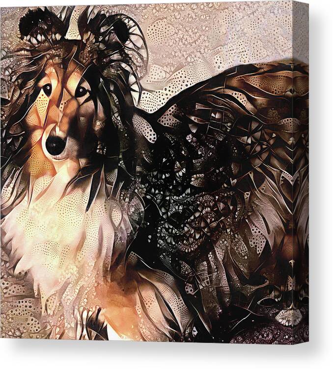 Shelties Canvas Print featuring the digital art A Sheltie Named Boots by Peggy Collins
