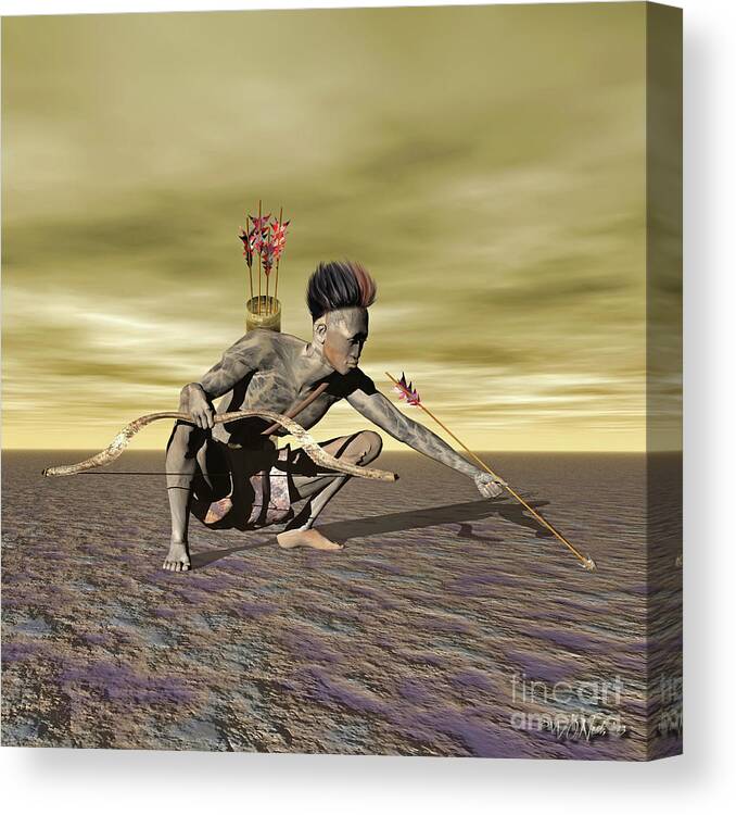 Fantasy Canvas Print featuring the digital art A Warrior Hunts His Prey by Walter Neal