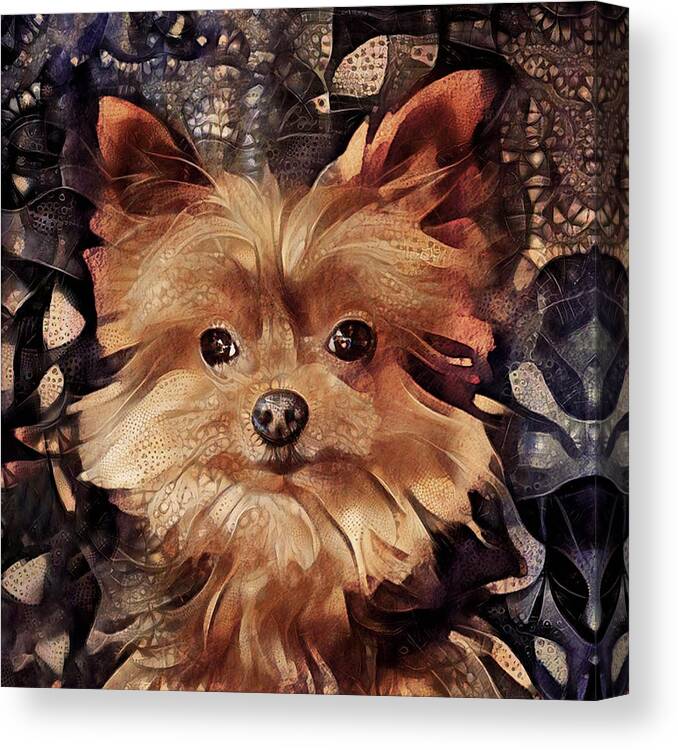Yorkie Dog Canvas Print featuring the digital art A Yorkie Named Pepper by Peggy Collins