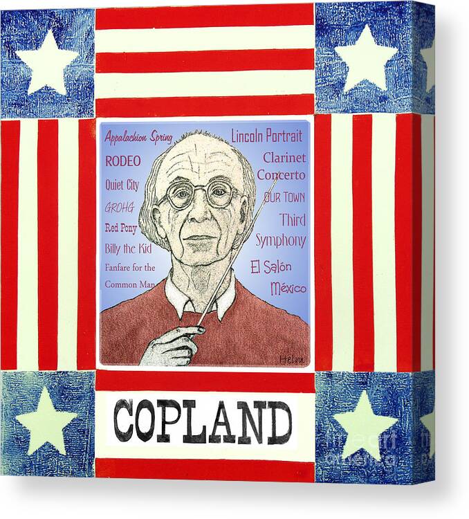 Copland Canvas Print featuring the drawing Aaron Copland portrait by Paul Helm