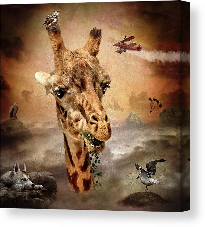 Giraffe Canvas Print featuring the digital art Above the Clouds by Maggy Pease