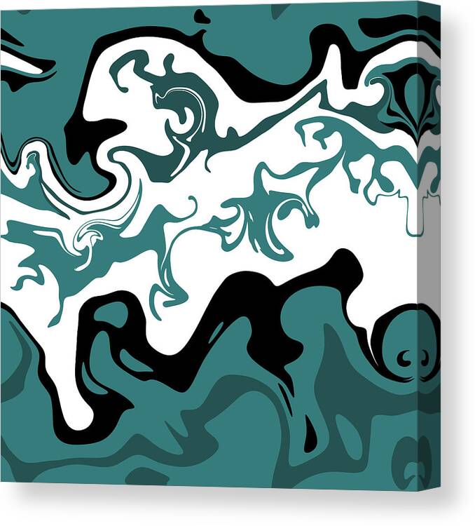Abstract Canvas Print featuring the digital art Abstract blue and white ocean art, liquid white and blue waves by Nadia CHEVREL