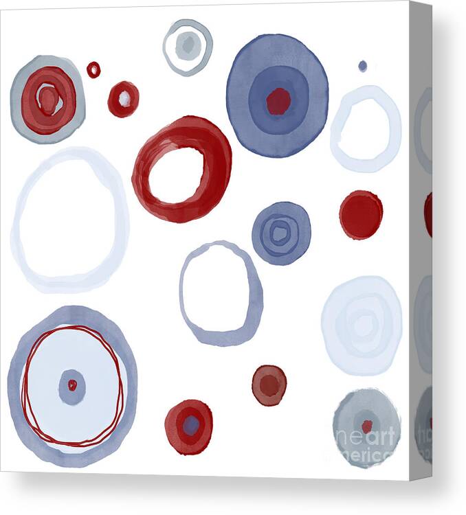 Abstract Shapes Canvas Print featuring the painting Abstract Circles in Red White and Blue by Patricia Awapara