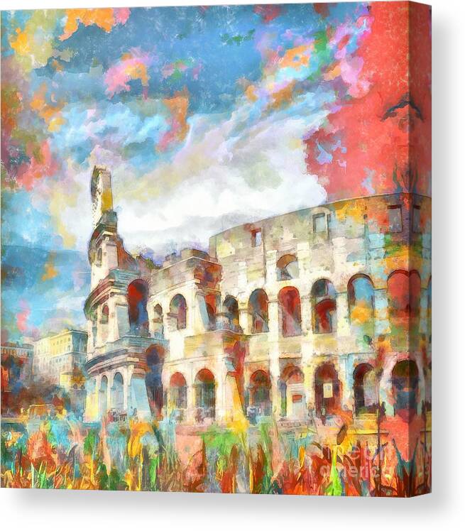 Colosseum Canvas Print featuring the painting Abstract Colosseum Arched Windows Rome Italy by Stefano Senise