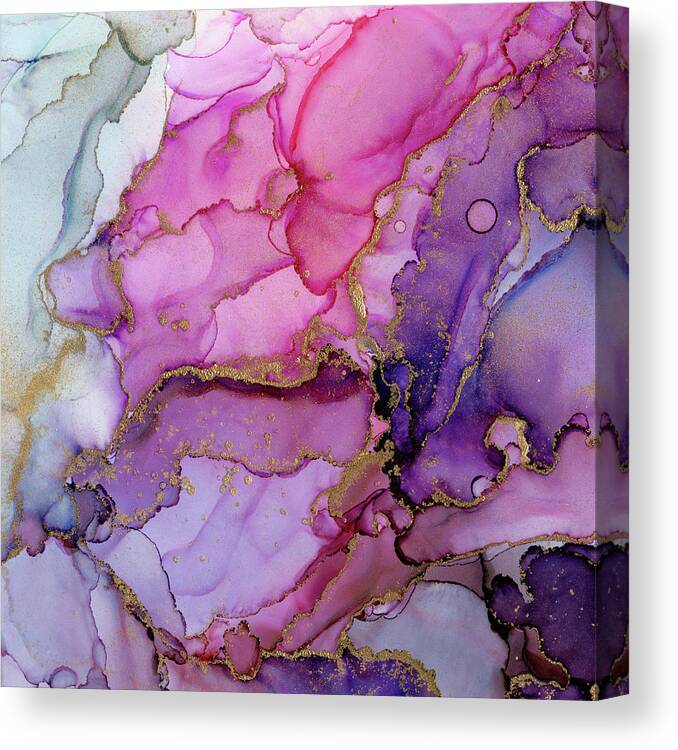 Ink Canvas Print featuring the painting Abstract Ink Magenta Gold by Olga Shvartsur