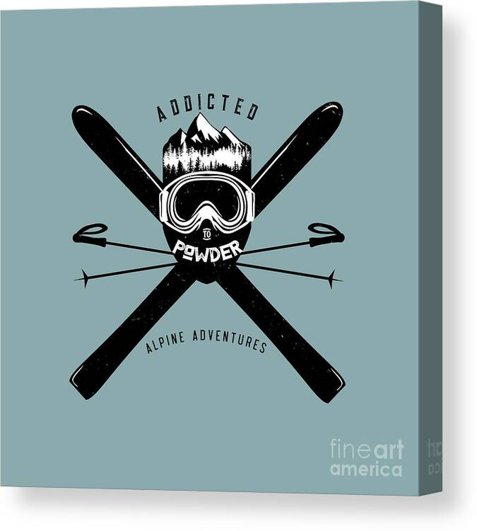 Distressed Ski Badge Canvas Print featuring the painting Addicted to Powder ski Badge by Sassan Filsoof