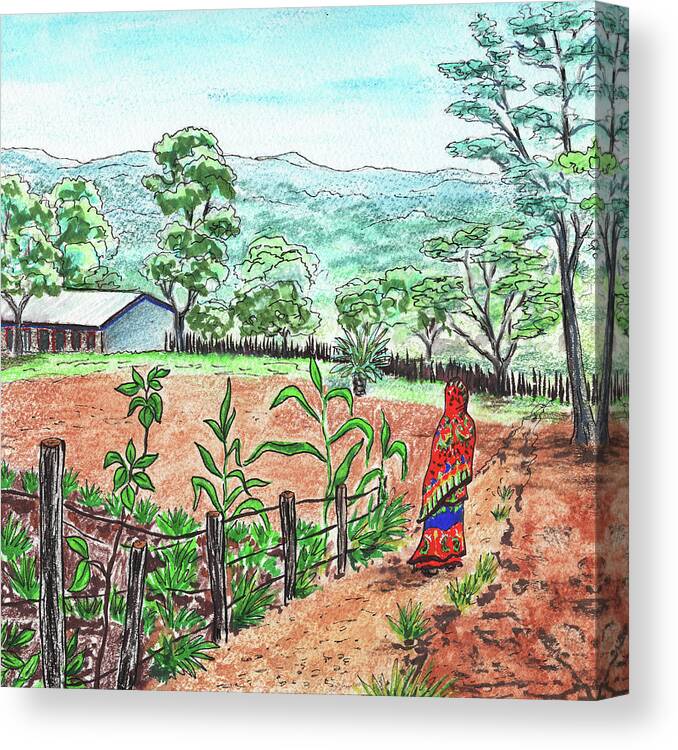 Ethiopia Canvas Print featuring the painting African Landscape Ethiopia School Garden by Irina Sztukowski