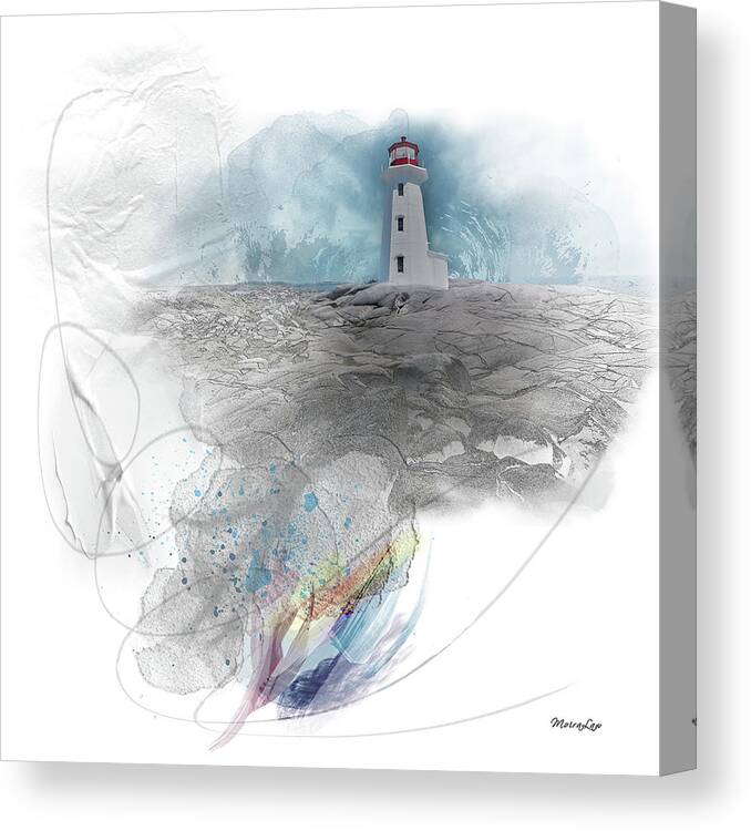 Lighthouse Canvas Print featuring the mixed media Alone Against the Wave by Moira Law