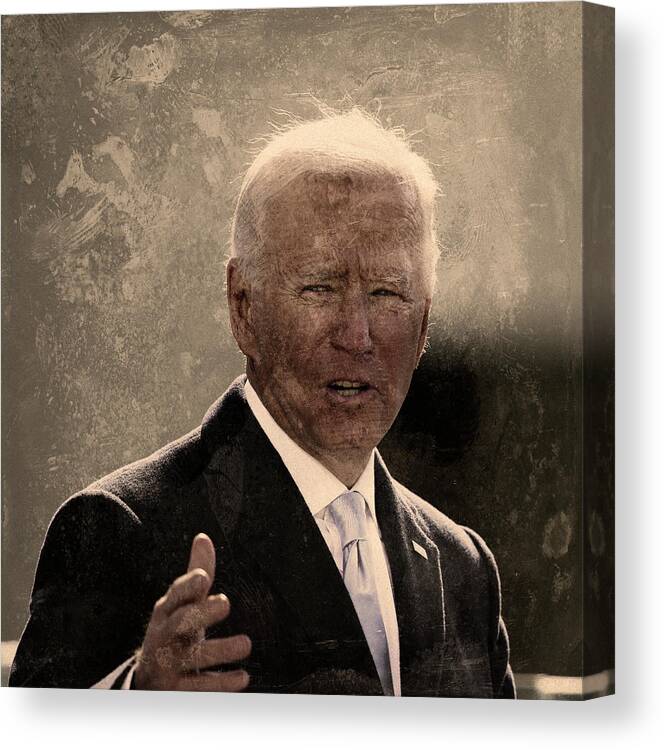 59th Presidential Inauguration Canvas Print featuring the painting Ambrotype color photograph of President of the United States Joe Biden speaking 2 by Celestial Images