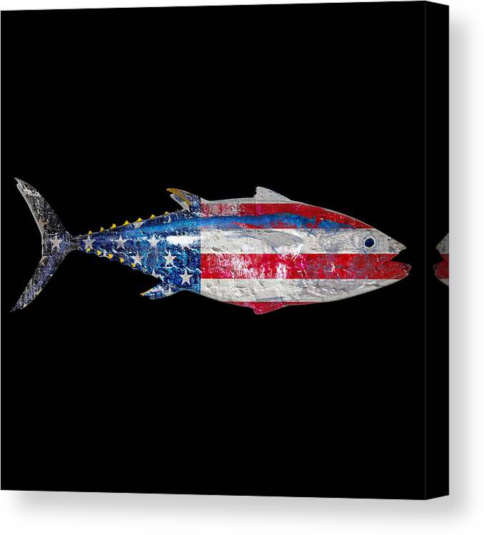 Artificial Fishing Bait Canvas Print featuring the painting American Flag Fishing Shirt Vintage Fishing by Tony Rubino
