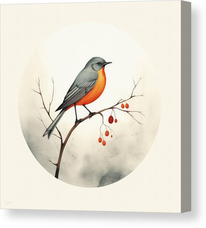 American Robin Canvas Print featuring the painting American Robin Bird Art by Lourry Legarde