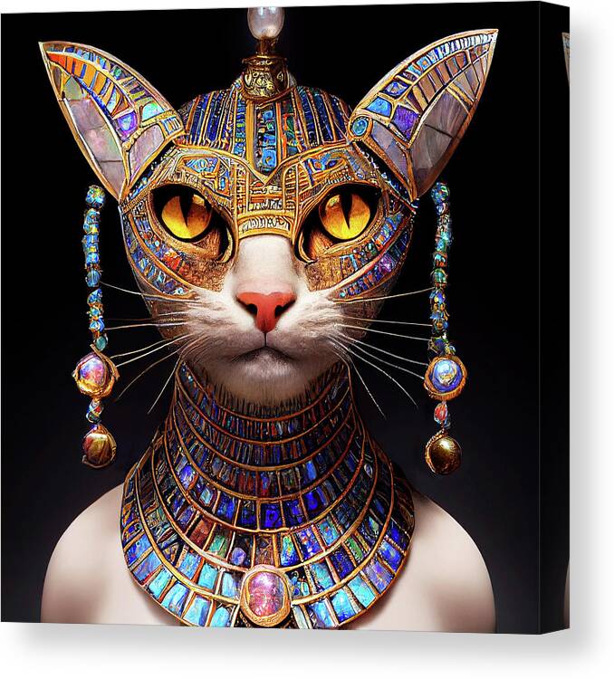 Warriors Canvas Print featuring the digital art An Egyptian Cat Warrior Named Amulet by Peggy Collins