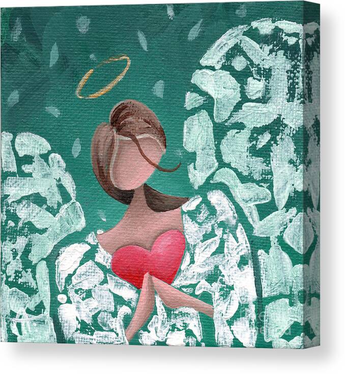 Angel Canvas Print featuring the painting Angel Hearted - Teal Square by Annie Troe
