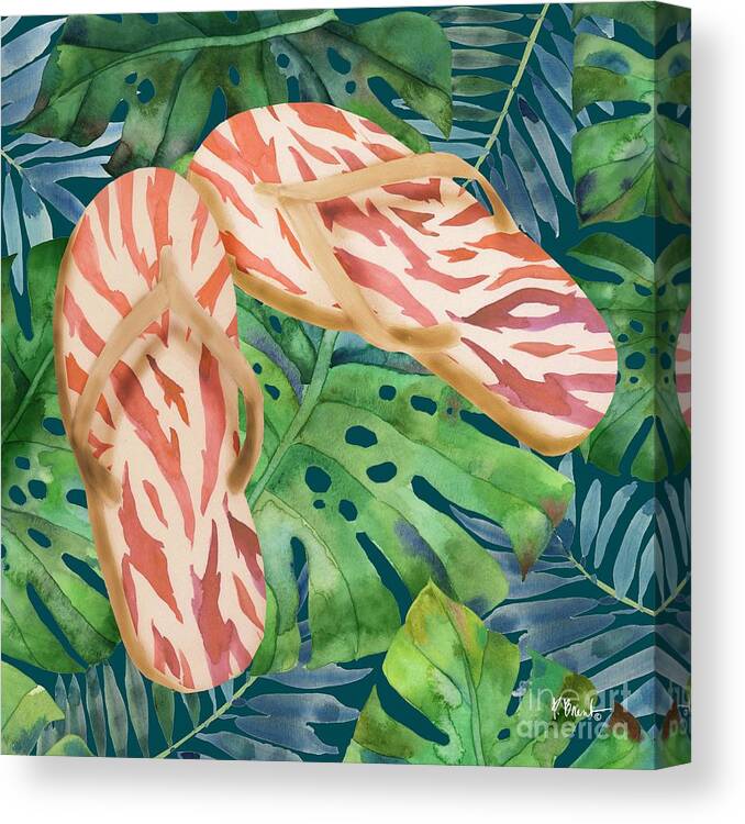 Watercolor Canvas Print featuring the painting Animal Print Flip Flops IV by Paul Brent