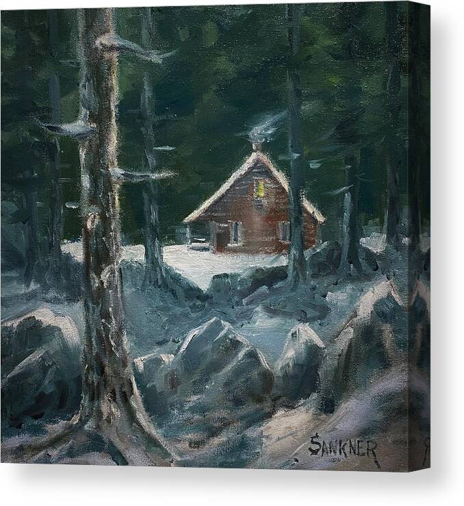 Cabin Canvas Print featuring the painting Another Cold Night by Robert Sankner
