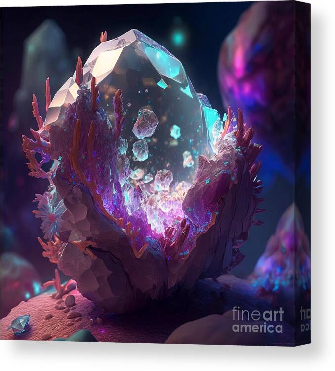 Art No 09, Neon Glowing Sulphuric 3D Realistic Crystal Drawing Canvas Print  / Canvas Art by Mounir Khalfouf - Fine Art America