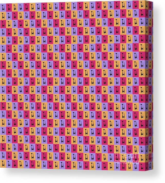 Atomic Cat Canvas Print featuring the digital art Atomic Cat 1 on Melon, Fuchsia and Melon by Donna Mibus