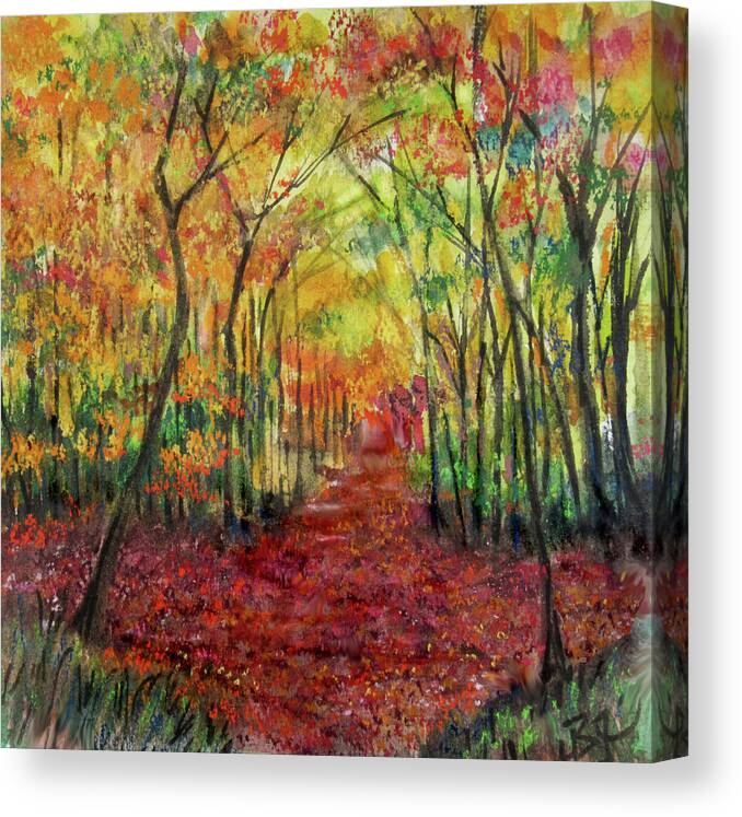 Autumn Forest Canvas Print featuring the painting Autumn Forest Sunlight by Jean Batzell Fitzgerald
