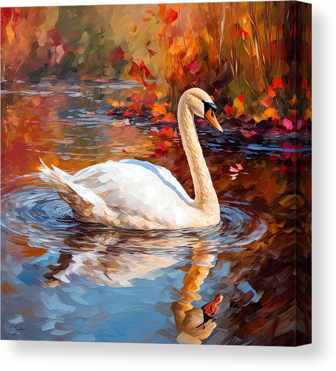 Autumn Swan Canvas Print featuring the photograph Autumn Swan by Lourry Legarde