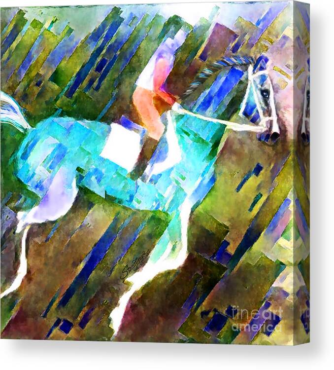 Equestrian Art Canvas Print featuring the digital art Backstretch Thoroughbred 005 by Stacey Mayer by Stacey Mayer