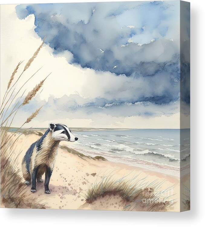 Scotland Canvas Print featuring the painting Badger at the beach landscape by N Akkash