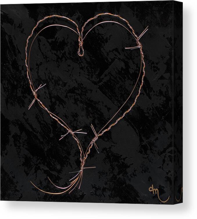 Heart Canvas Print featuring the painting Barbed Heart-Gold on Black by Tamara Nelson