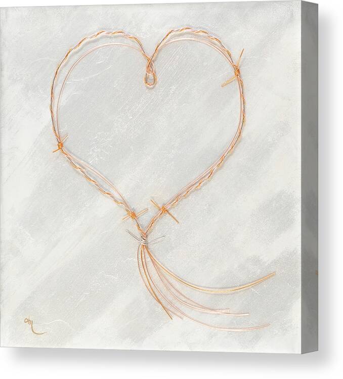 Heart Canvas Print featuring the painting Barbed Heart-Gold Pink by Tamara Nelson