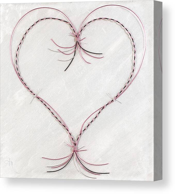 Heart Canvas Print featuring the mixed media Barbed Heart-Pink on White by Tamara Nelson