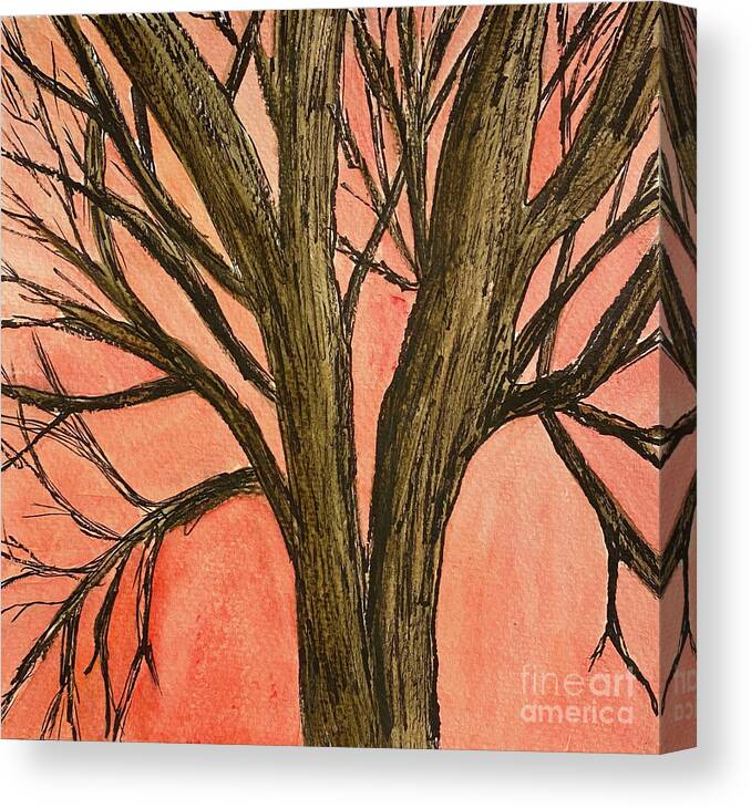 Tree Canvas Print featuring the mixed media Bare Tree Sunset by Lisa Neuman