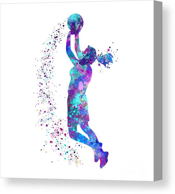 Basketball Canvas Print featuring the digital art Basketball Girl Player Colorful Watercolor Sports Gift by White Lotus