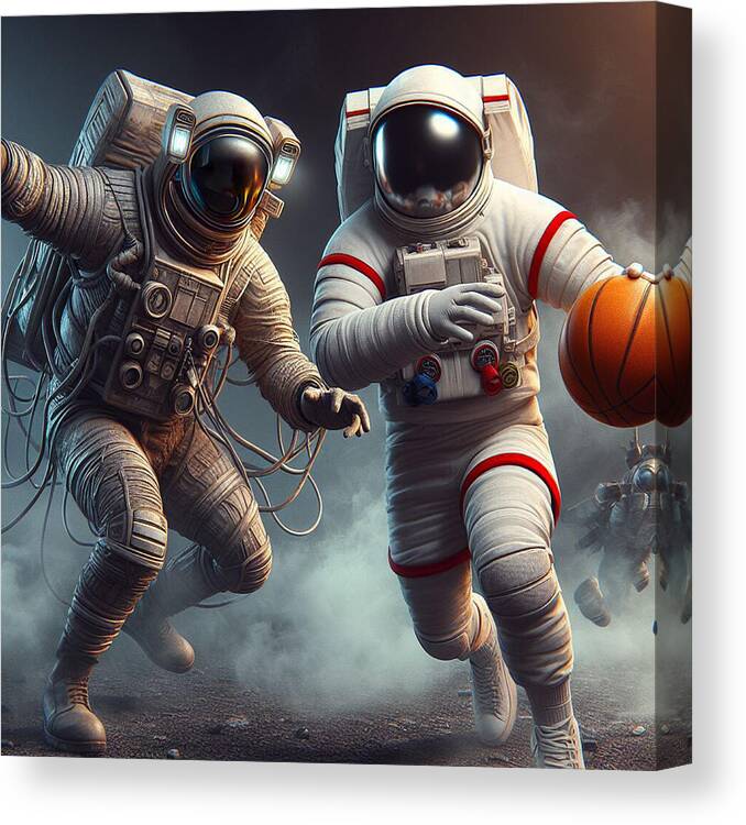 Basketball Canvas Print featuring the digital art Basketball on the Moon by Bill Cannon