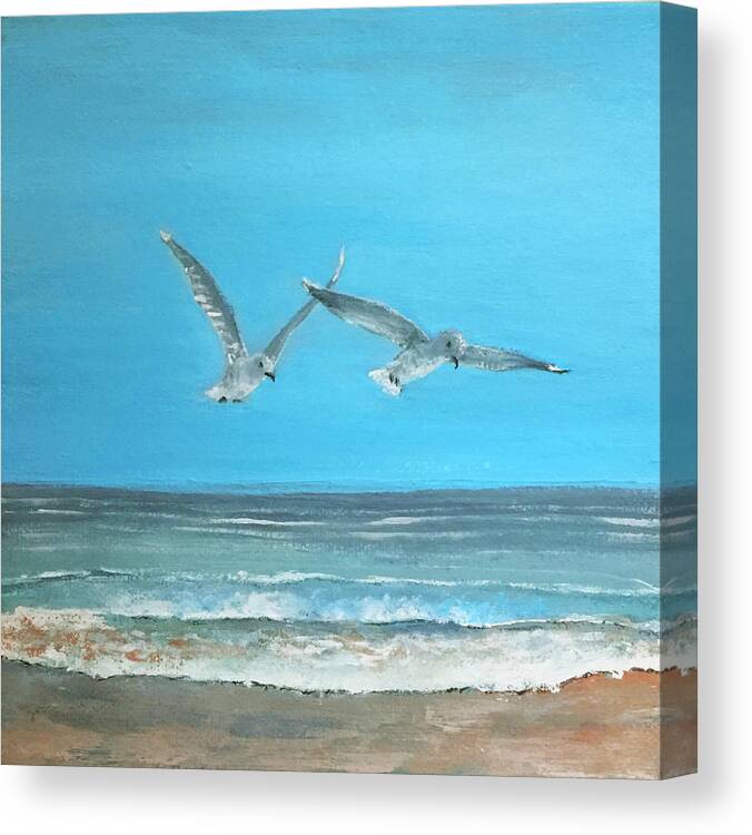  Canvas Print featuring the painting Beach Buddies by Linda Bailey
