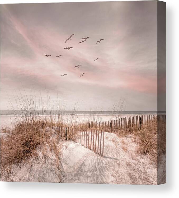 Dune Canvas Print featuring the photograph Beach Fences on the Cottage Sand Dunes in Square by Debra and Dave Vanderlaan