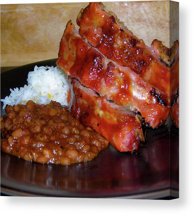 Photograph Canvas Print featuring the photograph Beans with Ribs and Rice. by George Pennington