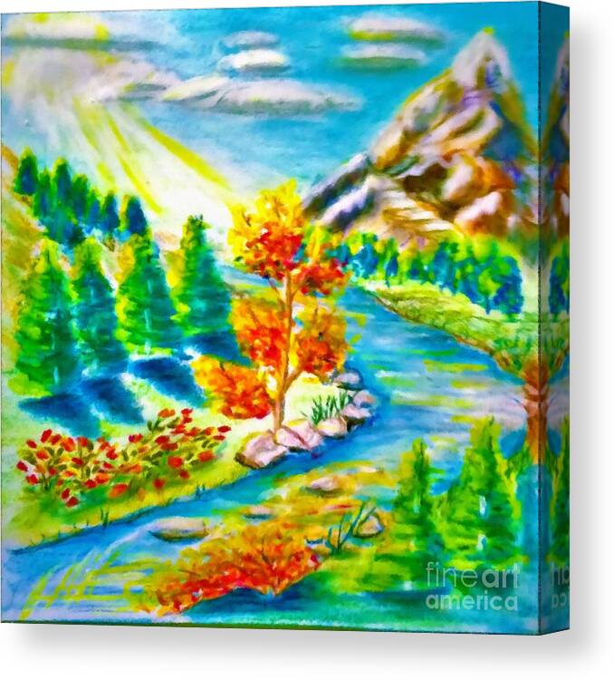 Bear Canvas Print featuring the digital art Bear Mountain Autumn Pastel Chalk Drawing Digitally Altered by Delynn Addams