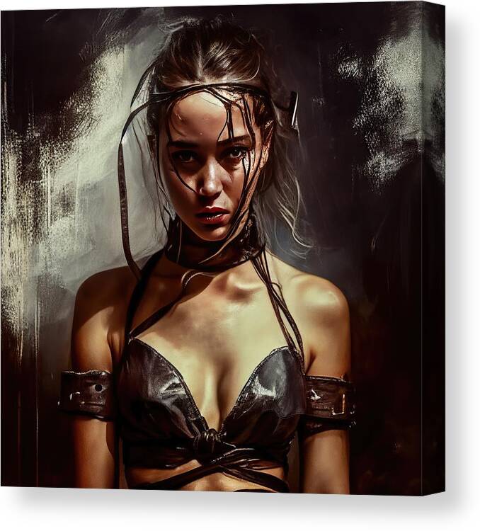 Beauty Canvas Print featuring the digital art Beauty in Leather No.5 by My Head Cinema