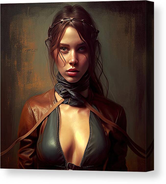 Beauty Canvas Print featuring the digital art Beauty in Leather No.9 by My Head Cinema
