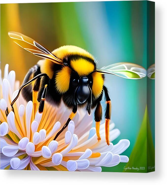 Ai Canvas Print featuring the digital art Bee and Flower by Cindy's Creative Corner